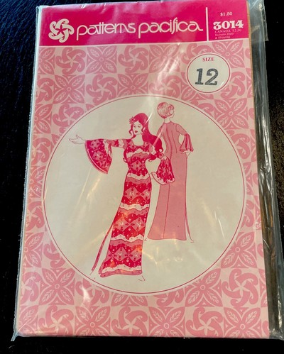 VTG Patterns Pacifica 3014 Bell Sleeve Long Dress Hawaiian Womens Sz 12 UNCUT - Picture 1 of 4