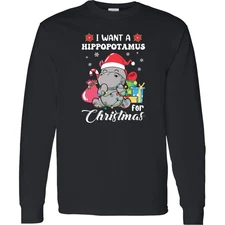 Inktastic I Want A Hippopotamus For Christmas Long Sleeve T-Shirt Hippo Holiday