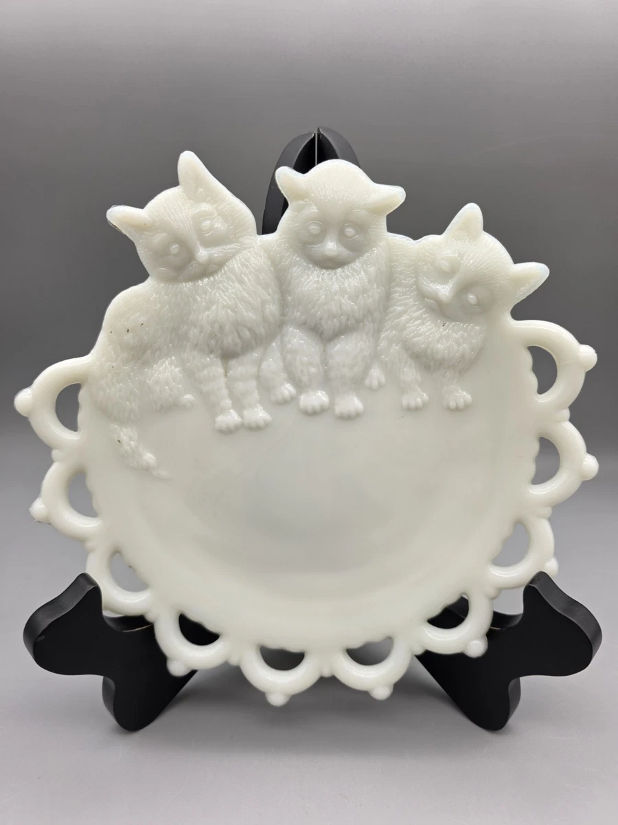 milk glass cat plate products for sale | eBay