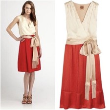 Tory Burch Darya Cream and Red Silk Colorblock Wrap Dress 52111401 Size 0