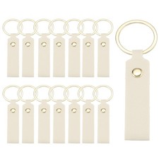 20Pcs PU Leather Laser Engraving Keychain Blanks White 3.7" x 0.7"