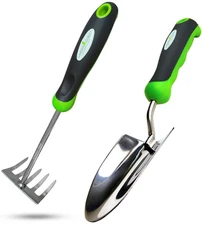 Garden Guru Garden Tool Set 2pc Hand Trowel, Cultivator Rake – Heavy Duty Sta...