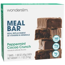 WonderSlim Meal Replacement Protein Bar, Peppermint Cocoa Crunch, 15g Protein, 2
