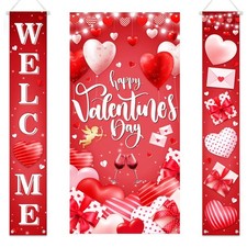 Happy Valentines Day Banner and Welcome Porch Signs Bundle