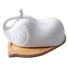 Elephant Shape Butter Dish with Ceramic Lid Simple Wooden Plate Household
