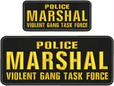 Police Marshal V G T F EMB PATCH 4x10 and 2.5X6'' Velcr@ ON BACK gold /BLACK