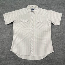 Vintage 90s Wrangler Western Striped Pearl Snap Button Shirt Large 23x32 White