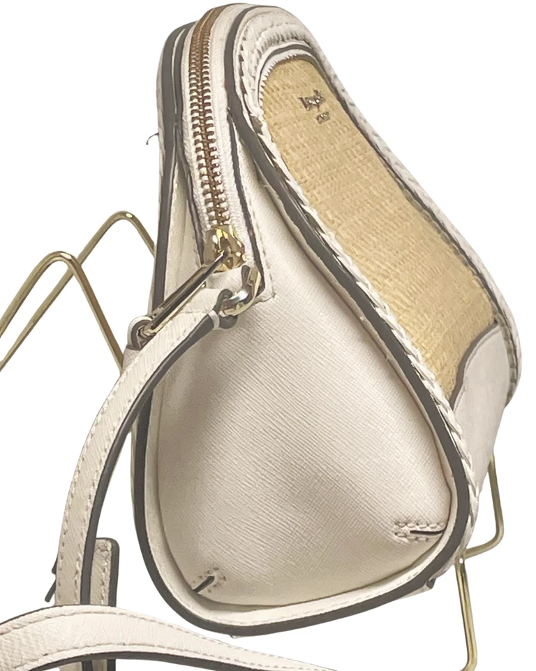 Bandolera Kate Spade Reiley Cúpula de Paja Cuero Blanco Tostado Borde Cremallera Cartera 7"Hx9"W Foto 4 de 4
