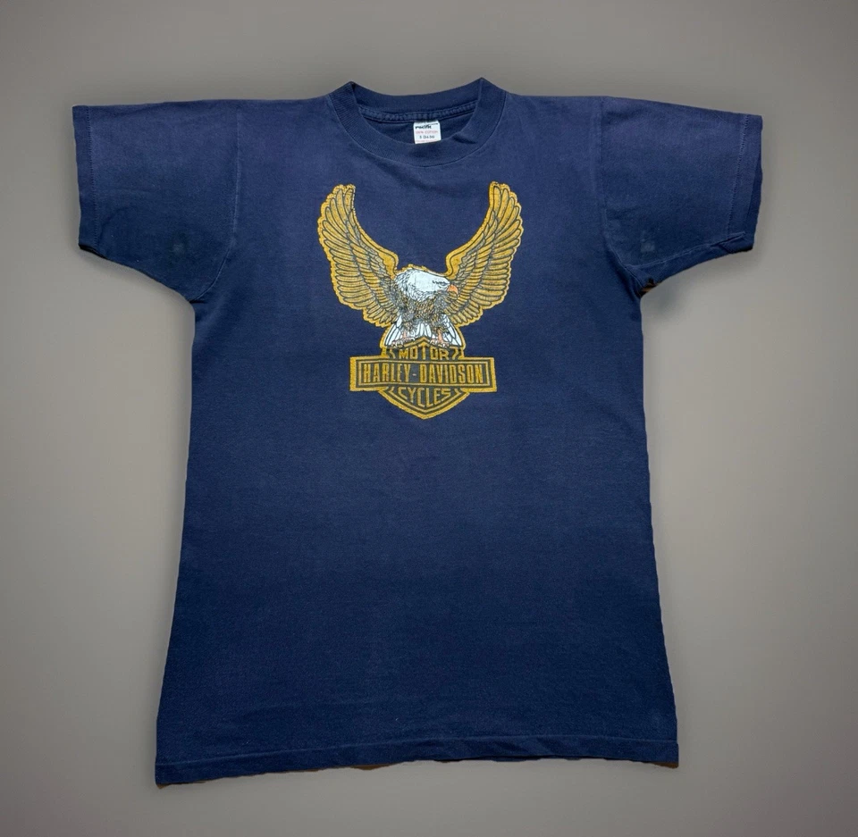 Camisa De Colección Años 70 Harley Davidson Águila Motociclista Logo Babylon Nueva York Talla Pequeña Foto 2 de 4