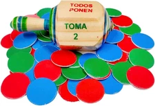 Wooden Pirinola Toma Todo with Chips - Set of 1 Handmade and Hand Painted 3.5 In