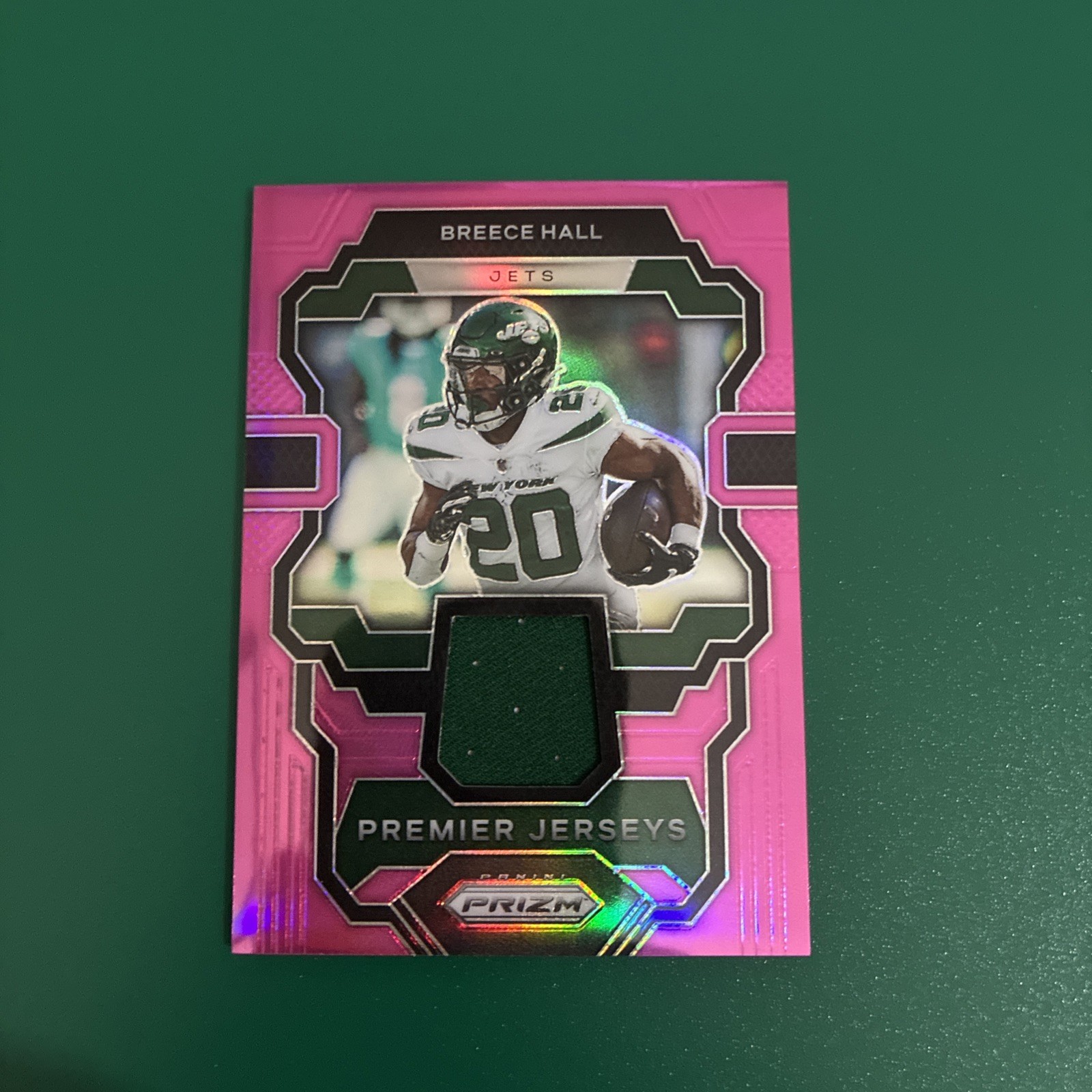 Breece Hall #PJ-BH Football Cards 2023 Panini Prizm Premier Jerseys trading card — raw and PSA graded price guide