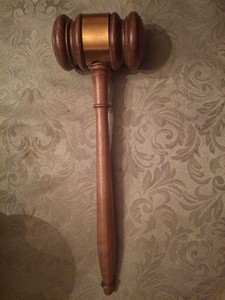 Vintage Walnut Wood Gavel Judge Lawyer Attorney Club Hammer 10 1/4" Copper Band 