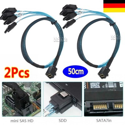 2X Internes Mini SAS HD SFF-8643 Host zu 4 SATA 7Pin Target Data Raid Kabel 0.5m