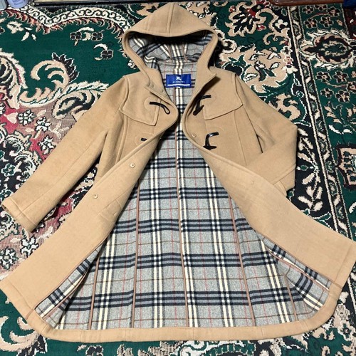 BURBERRY Hooded Long Duffle Coat Jacket Blouson Women Size 40 Camel Nova Plaid  - Afbeelding 1 van 20
