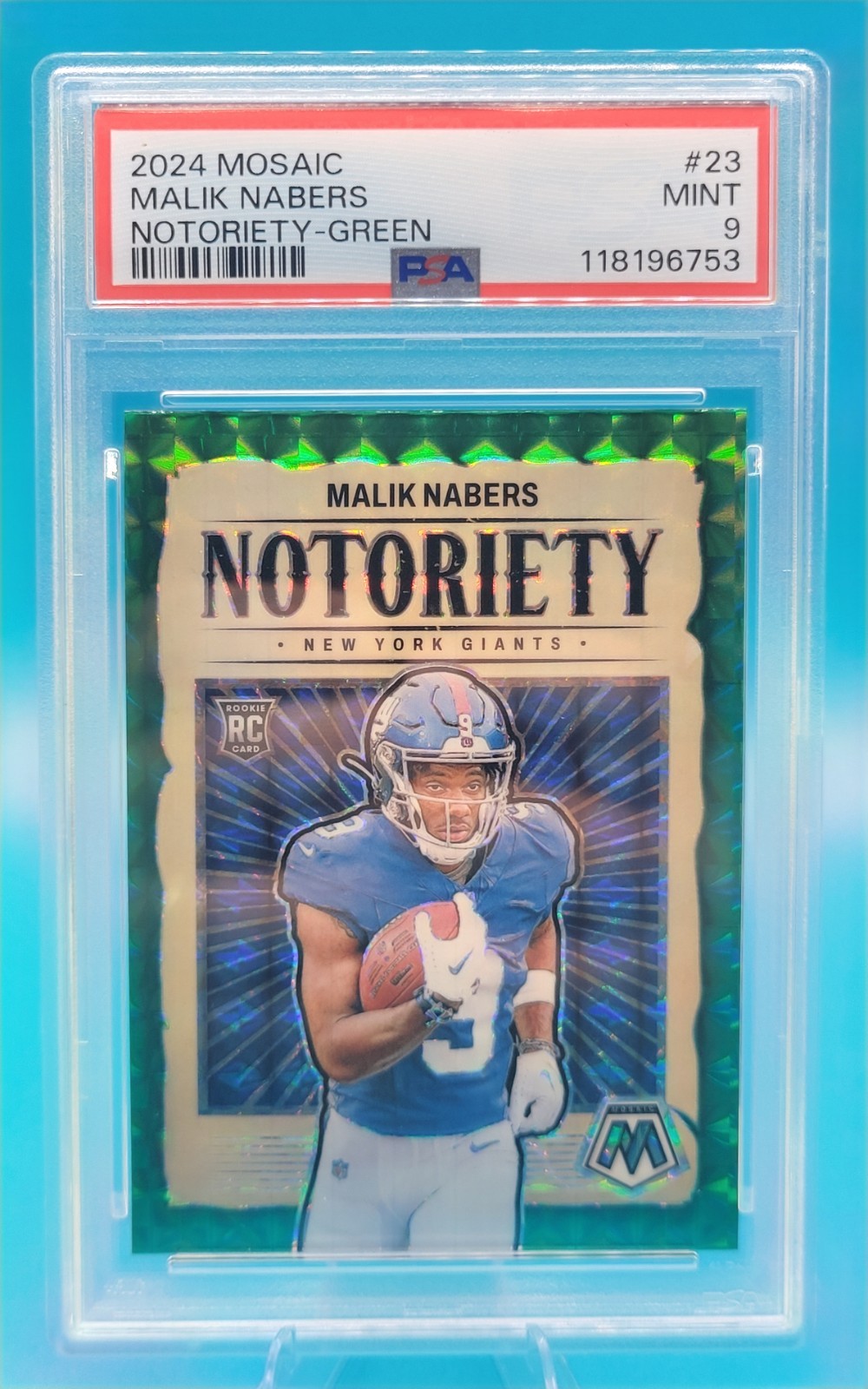 2024 Panini Mosaic - Notoriety Malik Nabers #23 Green Mosaic Prizm (RC) PSA 9