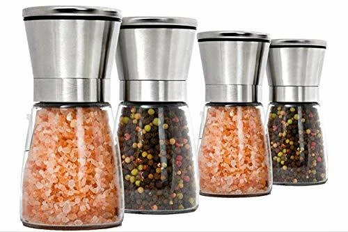 Stainless Steel Salt Grinder & Pepper Grinder W/Collapsible Funnel,Set 4 Pack