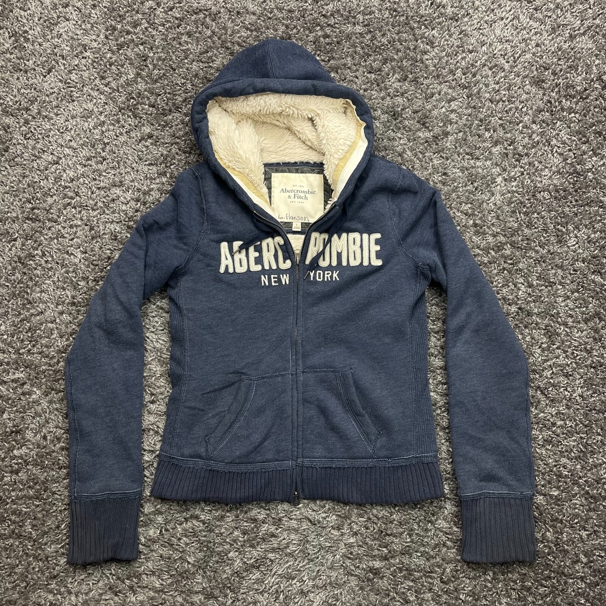 Abercrombie & Fitch Y2K Fur Lined Hoodie Kids Large Blue Abercrombie & Fitch Y2K Fur Lined Hoodie Kids Large Blue