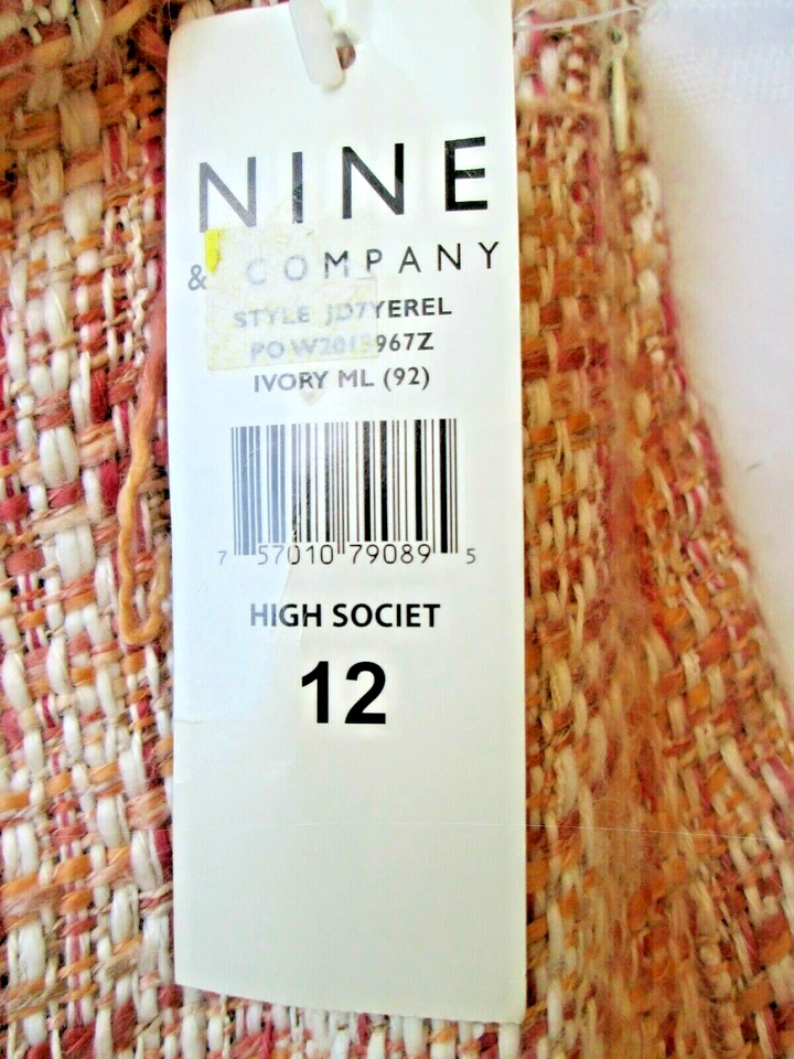 Falda Nine & Company Tweed Talla 12 Rosa Tejido Melocotón Completamente Forrada Texturizada Nueva Con Etiquetas Foto 4 de 4