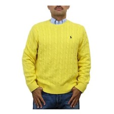 Polo Ralph Lauren Pullover Crewneck Cable-Knit Cotton Sweater - Yellow Navy -