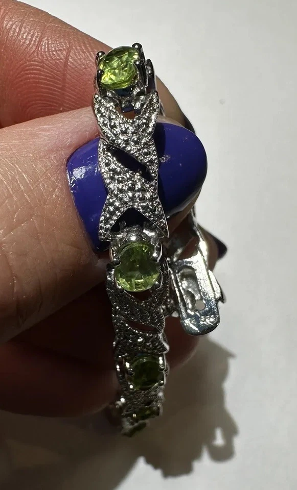 FAS Firmato Peridoto Verde Strass Argento Sterling 7 " Xx Braccialetto Tennis - Immagine 3 di 4