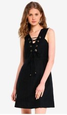J. Crew Dress Black Lace Up 100% Linen Structured Lined Womens Size 8