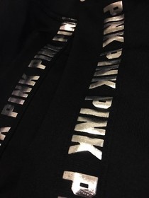 M Victoria&rsquo;s Secret PINK Fleece Lined Leggings Warm Black Logo Yoga Pants Medium