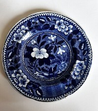 1825 Historical Staffordshire Dark Blue Transferware Floral Cup Plate by Riley