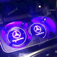2PCS 7 Colorful Car Cup Holder LED USB Charging Mat Coaster Pad Changing Light