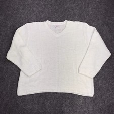 Vintage 80s 90s V-Neck Knit Sweater Womens XL Acrylic Beige Pullover Made In USA