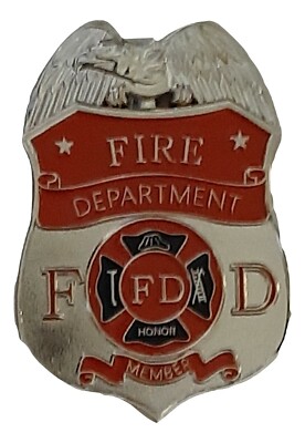 Fire Department Breast Badge Member Red - FD Seal Full Size Eagle Top Silver