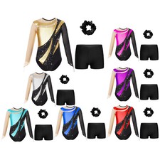 Kids Girls Jumpsuit Modern Unitards Cutout Back Leotard Competition Headwear