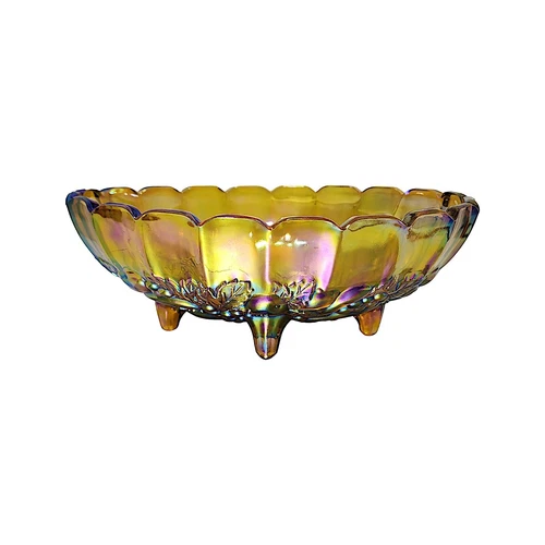 Indiana Glass Marigold Carnival Glass Oval Footed Fruit Serving Bowl Vintage