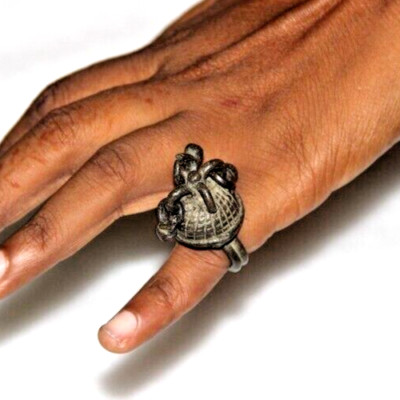 1800er Antiker Bronze Finger Ring Ghunghru Glocke Oben Prägung Handgefertigt Alt