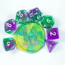 Sage's Capsules - Transparent Purp/Grn Acrylic Polyhedral Dice Set DnDdice