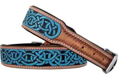 Ridex Leather Padded Western Style Heavy Duty Hand Tooled Dog Collar.