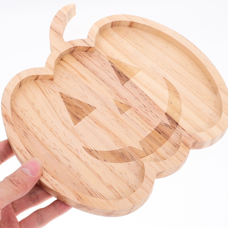 Halloween Wood Plate Food Display Snack Storage Tray Fruit Dish Wooden