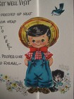 UNUSED 1950s vintage greeting card GET WELL Cute Boy In Overalls & Puppy — photo 3