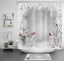 Winter Snowflakes Cardinals Xmas Snowman Shower Curtain Bathroom Accessories Set