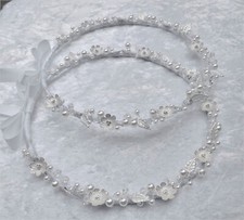 Greek Orthodox Wedding Stefana 2 White Silver Pearl Bridal Tiara Crowns