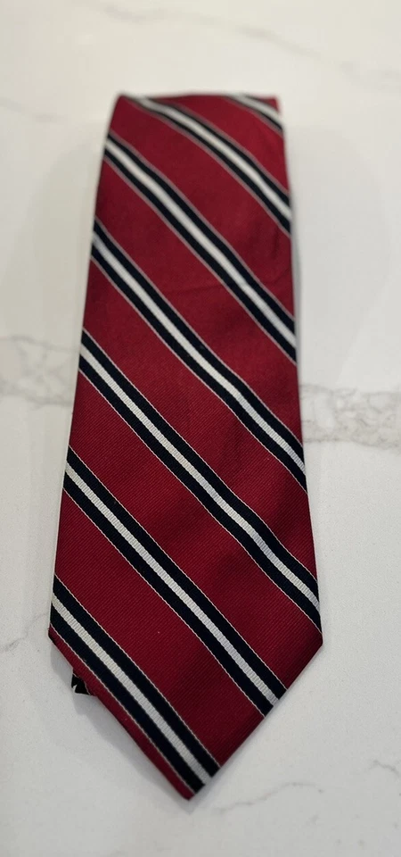 Pendleton Repp Italian Silk 4” Men’s Tie Red Blue Striped Stewart & Chase - Image 2 of 4