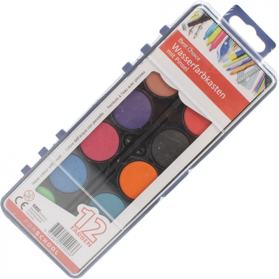 BEST CHOICE Malkasten Farbkasten Wasser Pinsel Schule Kinder Kindergarten 2 Farben 21,5 cm