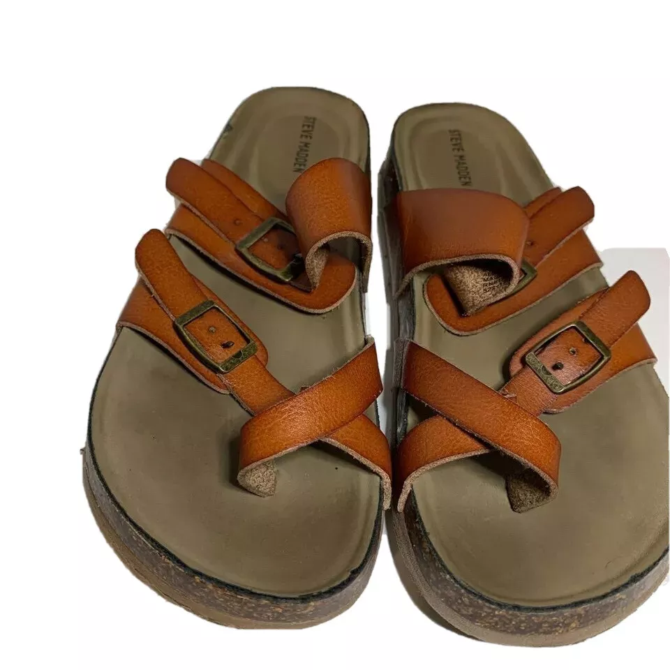 Steve Madden Unisex Jbeached Slide Sandals Orange Toe Ring Slip On