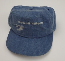 Vintage 90s Detroit Edison Logo Print Hat Washed Blue Vtg Work Michigan USA Made