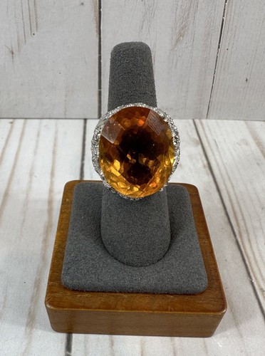 Large Oval Citrine Statement Ring, Size 8, Stamp .925 Silver - Picture 5 of 20
