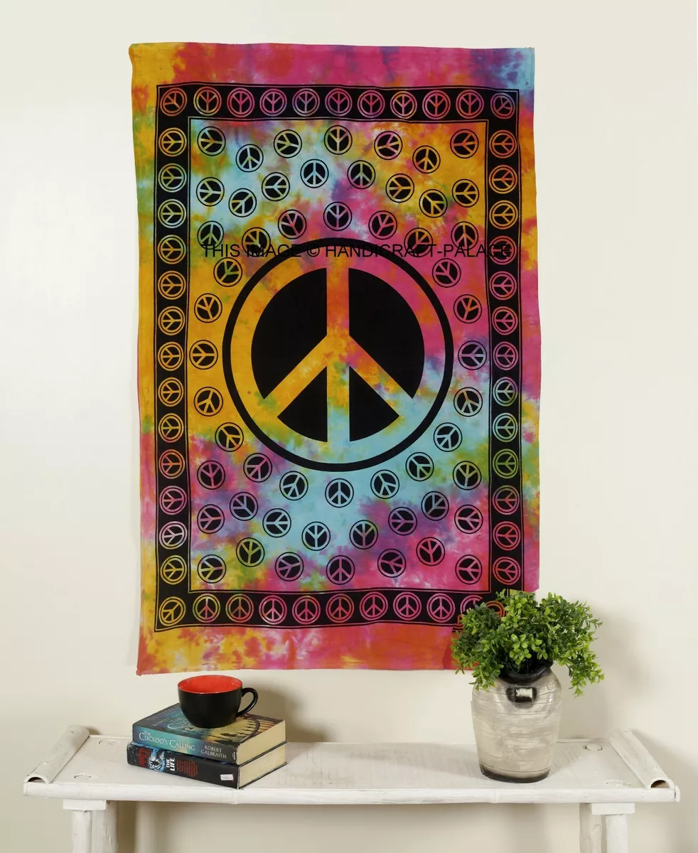 Tie dye peace sign tapestry sales