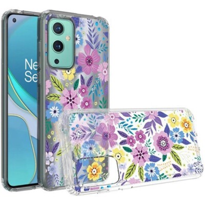 Design Transparent Bumper Hybrid Case for OnePlus 9 COLORFUL FLOWER ARRANGEMENT