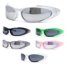 90s Trendy Plastic Narrow Wrap Around Oval Sport Sunglasses