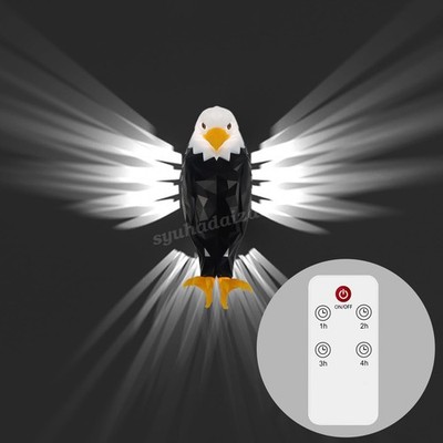 Bald Eagle Wall Light w/ Remote Control, Magnetic Wall Mounted Lamp with Timer