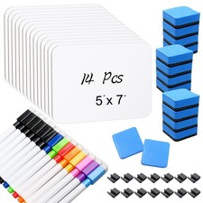 14 Sets Small Whiteboard 5" x 7'' Mini Dry Erase Boards with Markers Erasers ...