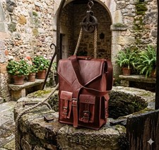 Leather Goat Backpack Bag Rucksack Vintage Genuine Travel Men's New Brown Laptop